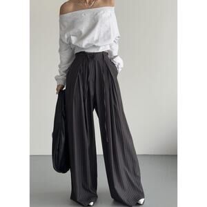 The Frankie Shop Noor Wide Leg Pants- grey pinstripe Medium